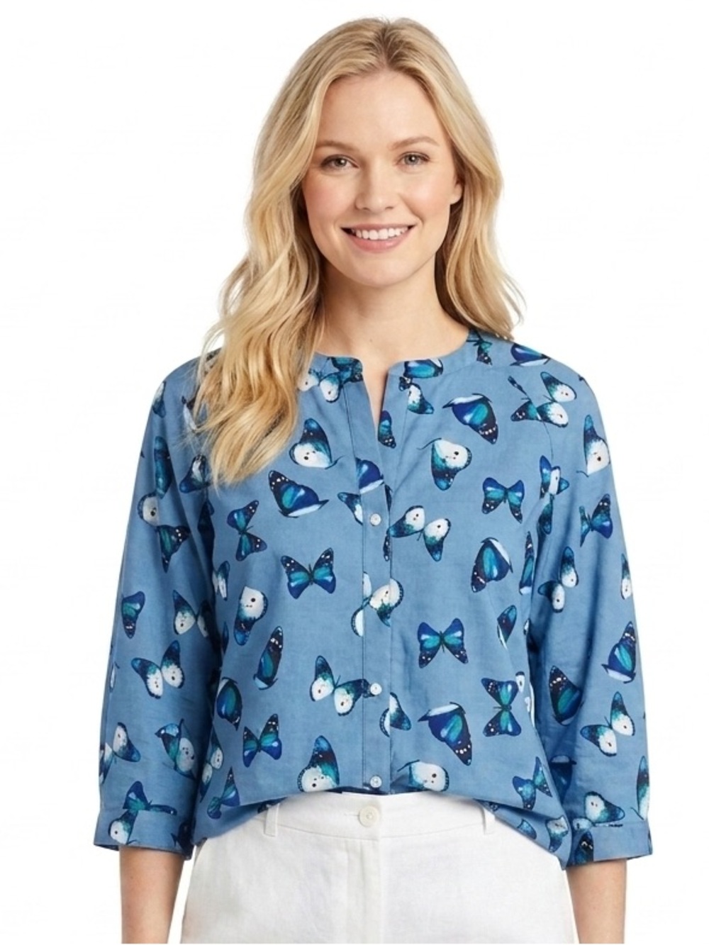 Tommy Hilfiger Blue Butterfly Shirt Blouse Small